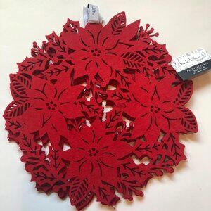 Nicole Miller Home, Red, Laser-Cut, Felt Poinsettia Placemats, Set of 4, NWT
